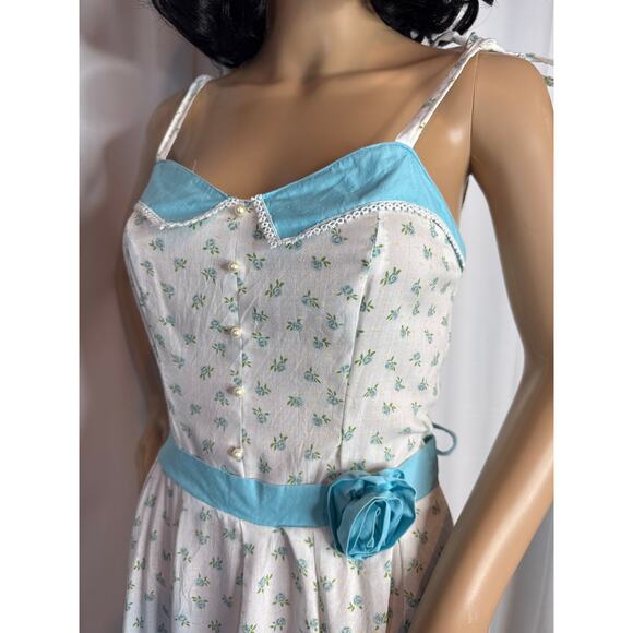 Vintage 60's spring meadow dress in white & blue froral circular XS - Picture 13 of 14